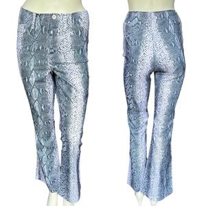 Vintage 90s White & Gray Snakeskin Print Mid Rise Flare Leg Trousers Size 7 JR